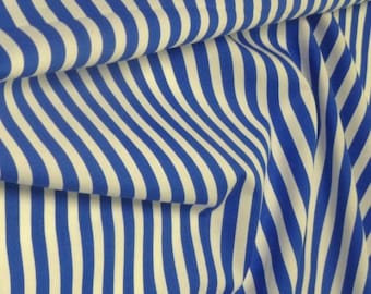 Royal Blue / White - 100% Cotton Poplin Dress Fabric Material - 8mm Stripe - Metre/Half - 44" (112cm) wide