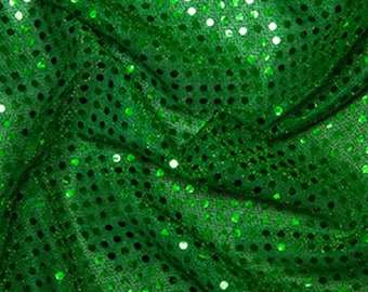 Emerald Green - 3mm Sequin Fabric - Shiny Sparkly Material - 44" (112cm) wide Knitted Backing