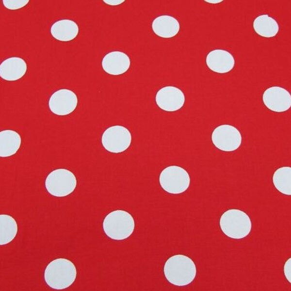 Red - 100% Cotton Poplin Dress Fabric Material - 22mm Polka Dot / Spot - Metre/Half - 44" (112cm) wide