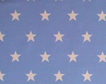 White Stars on Pale Blue - 100% Cotton Poplin Dress Fabric Material - 20mm Stars - Metre/Half - 44" (112cm) wide