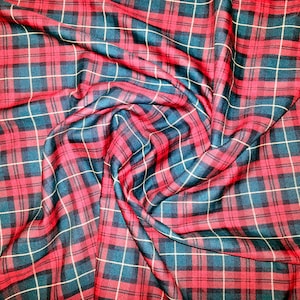 Red / Green (Wallace) - Tartan Fabric - PolyViscose - Metre/Half - 59" (150cm) wide