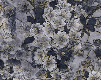 Silver / Grey - Floral Printed Velvet - Rayon/Polyester Fabric Material - 140cm (55") wide