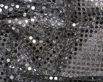 Silver/Black - 6mm Sequin Fabric - Shiny Sparkly Material - 44" (112cm) wide Knitted Backing