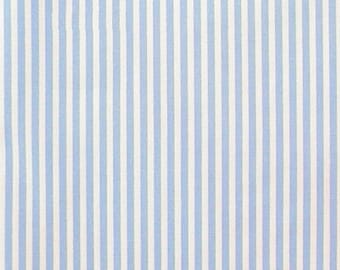 Pale Blue / White - 100% Cotton Poplin Dress Fabric Material - 3mm Stripe - Metre/Half - 44" (112cm) wide