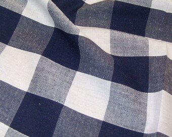 Navy Blue - Corded Gingham - 1 Inch Check - Dress Fabric Material - Metre/Half - 44 inches (112cm) wide