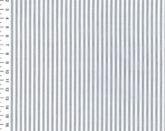 Grey - Chambray 100% Yarn Dyed Cotton Fabric Candy Stripes - OekoTex - Metre/Half/FQ - 56" (144cm) wide