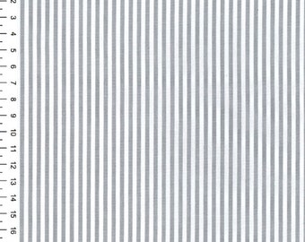 Grey - Chambray 100% Yarn Dyed Cotton Fabric Candy Stripes - OekoTex - Metre/Half/FQ - 56" (144cm) wide