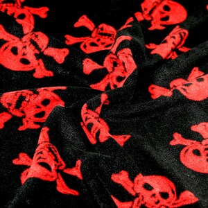 Red Skulls on Black - Polar Fleece Fabric - Metre/Half - Anti Pil - 59" (150cm) wide