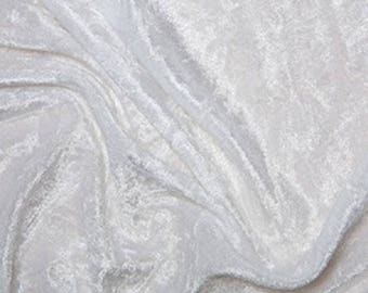 White Crushed Velvet Velour Stretch Fabric Material - Polyester - 150cm (59") wide