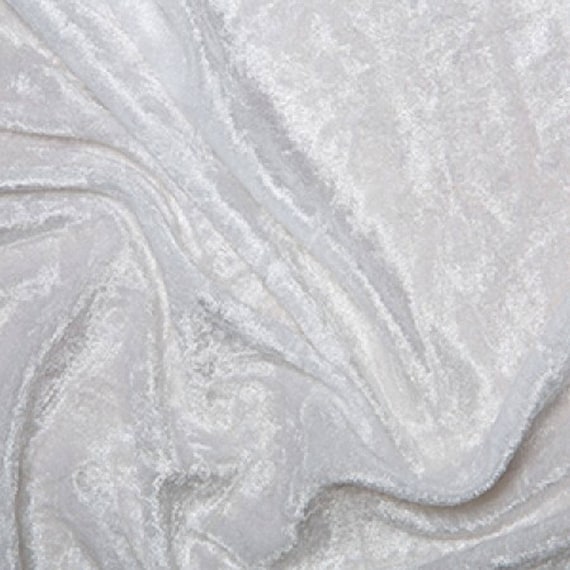 White Crushed Velvet Velour Stretch Fabric Material - Polyester - 150cm  (59) wide