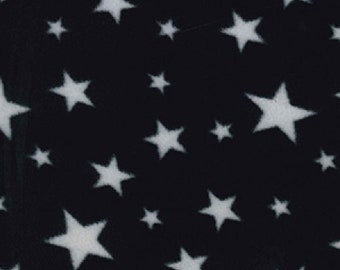 White Stars on Black - Polar Fleece Fabric - Metre/Half - Anti Pil - 59" (150cm) wide