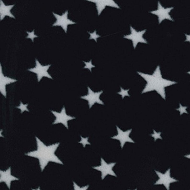 White Stars on Black Polar Fleece Fabric Metre/Half Anti Pil 59 150cm wide image 1