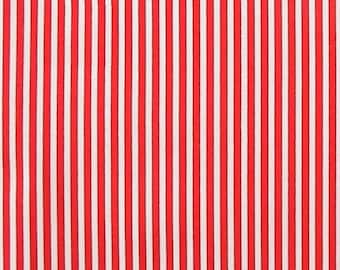 Red / White - 100% Cotton Poplin Dress Fabric Material - 3mm Stripe - Metre/Half - 44" (112cm) wide