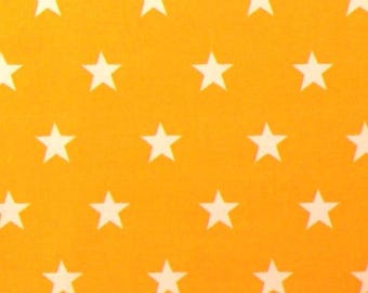 White Stars on Yellow - 100% Cotton Poplin Dress Fabric Material - 20mm Stars - Metre/Half - 44" (112cm) wide