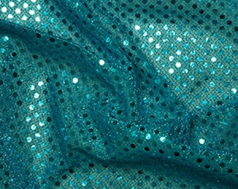Turquoise - 3mm Sequin Fabric - Shiny Sparkly Material - 44" (112cm) wide Knitted Backing