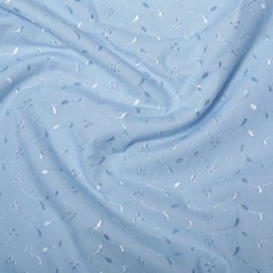 Blue - Broderie Anglaise Fabric Material - 3 Hole - 112cm (44") wide poly cotton