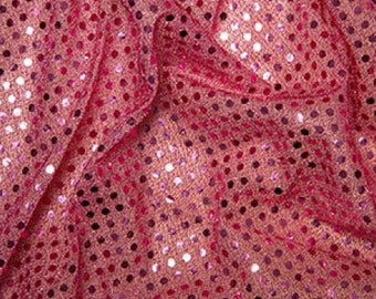 Pink - 3mm Sequin Fabric - Shiny Sparkly Material - 44" (112cm) wide Knitted Backing