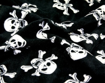 White Skulls on Black - Polar Fleece Fabric - Metre/Half - Anti Pil - 59" (150cm) wide