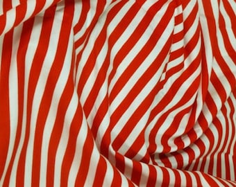 Red / White - 100% Cotton Poplin Dress Fabric Material - 8mm Stripe - Metre/Half - 44" (112cm) wide