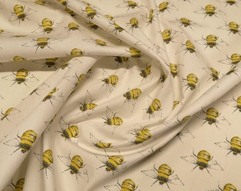 Honey Bees on Ivory/Cream - 100% Cotton Poplin Dress Fabric - Material - Metre/Half - 44" (112cm) wide