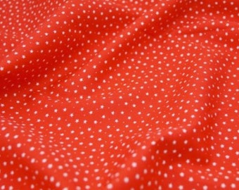 White Stars & Spots on Scarlet Red- 100% Cotton Poplin Dress Fabric Material - 3mm Stars - Metre/Half - 44" (112cm) wide