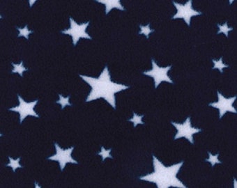 White Stars on Navy Blue - Polar Fleece Fabric - Metre/Half - Anti Pil - 59" (150cm) wide