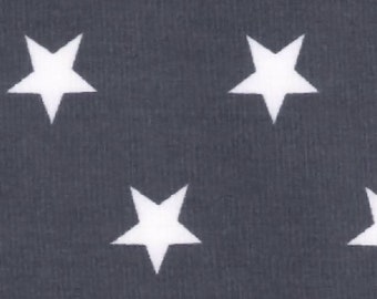 White Stars on Grey - 100% Cotton Poplin Dress Fabric Material - 20mm Stars - Metre/Half - 44" (112cm) wide