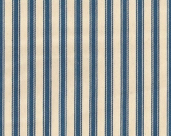 Denim Blue on Ivory - 100% Cotton Ticking Stripes Fabric Material - 137cm (53") wide