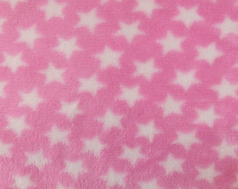 White Stars on Pink - Polar Fleece Fabric - Metre/Half - Anti Pil - 59" (150cm) wide