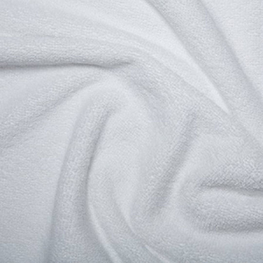 Organic Bamboo Terry Towelling Fabric - White Plain Solid Colour ...