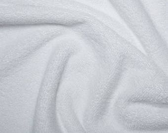 Organic Bamboo Terry Towelling Fabric - White Plain Solid Colour - Towel Material - 150cm (59") wide