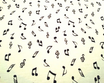 Musical Notes Black on Ivory - 100% Cotton Poplin Dress Fabric Material - Metre/Half - 44" (112cm) wide