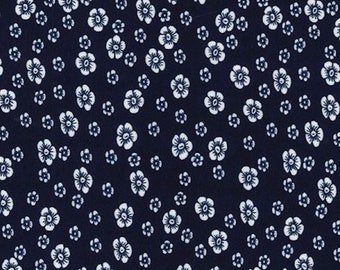 Ivory Flowers on Navy Blue - Ponte Roma Print Stretch Soft Knit Jersey Fabric - 150cm Wide (59")