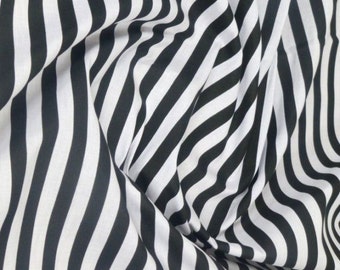 Black / White - 100% Cotton Poplin Dress Fabric Material - 8mm Stripe - Metre/Half - 44" (112cm) wide