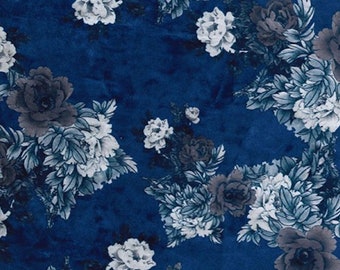 Navy Blue - Printed Velvet - Rayon/Polyester Fabric Material - 140cm (55") wide