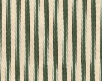 Olive Green on Ivory - 100% Cotton Ticking Stripes Fabric Material - 137cm (53") wide