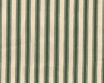 Olive Green on Ivory - 100% Cotton Ticking Stripes Fabric Material - 137cm (53") wide