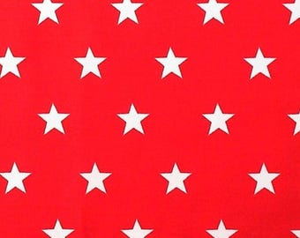 White Stars on Red - 100% Cotton Poplin Dress Fabric Material - 20mm Stars - Metre/Half - 44" (112cm) wide