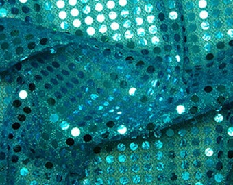 Turquoise - 6mm Sequin Fabric - Shiny Sparkly Material - 44" (112cm) wide Knitted Backing