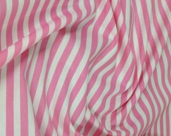 Pink / White - 100% Cotton Poplin Dress Fabric Material - 8mm Stripe - Metre/Half - 44" (112cm) wide