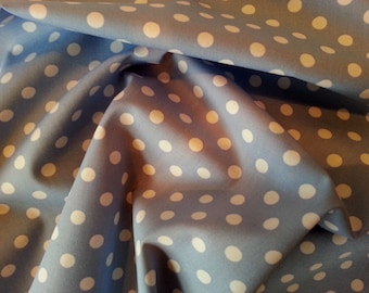 White on Pale Blue - 100% Cotton Poplin Dress Fabric Material - 7mm Polka Dot / Spot - Metre/Half - 44" (112cm) wide