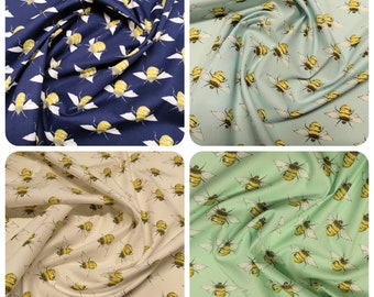 Rose & Hubble Bumble Bees Fabric - 100% Cotton Poplin Material - Metre/Half- 44" (112cm) wide