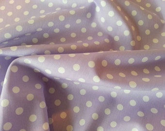 White on Lilac - 100% Cotton Poplin Dress Fabric Material - 7mm Polka Dot / Spot - Metre/Half - 44" (112cm) wide