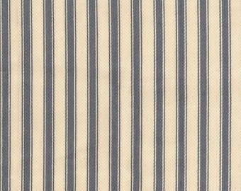 Grey on Ivory - 100% Cotton Ticking Stripes Fabric Material - 137cm (53") wide