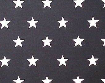 White Stars on Black (20mm) - 100% Cotton Poplin Dress Fabric - Material - Metre/Half - 44" (112cm) wide