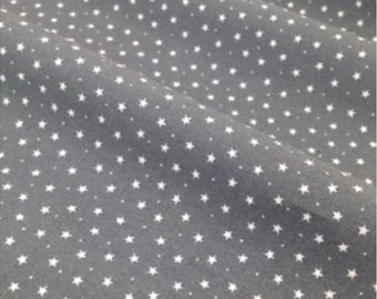 White Stars & Spots on Grey - 100% Cotton Poplin Dress Fabric Material - 3mm Stars - Metre/Half - 44" (112cm) wide