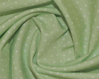 White Stars & Spots on Mint Green - 100% Cotton Poplin Dress Fabric Material - 3mm Stars - Metre/Half - 44" (112cm) wide