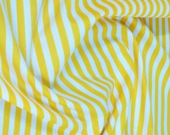 Yellow / White - 100% Cotton Poplin Dress Fabric Material - 8mm Stripe - Metre/Half - 44" (112cm) wide