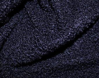 Navy Blue - Curly Knit Boucle Type Stretch Fabric - Polyester Material - 150cm (59") wide