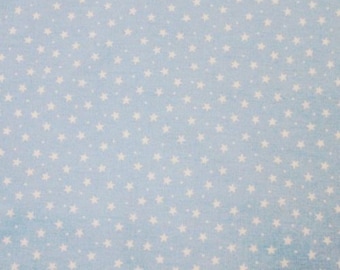 White Stars & Spots on Baby Blue - 100% Cotton Poplin Dress Fabric Material - 3mm Stars - Metre/Half - 44" (112cm) wide